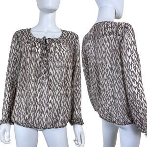 Charming Charlie Women Size M Brown Sheer Chevron Print Flowy Office Blouse Top